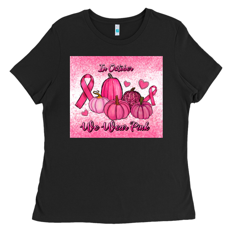 In October We Wear Pink Pumpkin Ladies Tee by RanaPortraitStore | Teevron