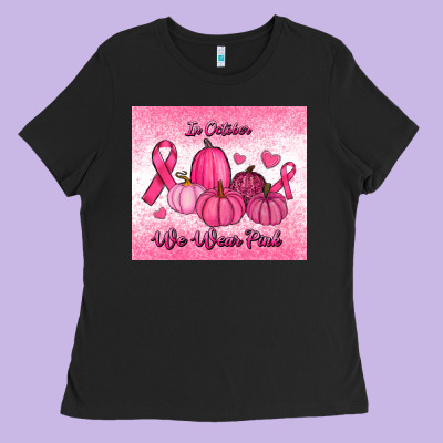 In October We Wear Pink Pumpkin Ladies Tee Designed By Ranaportraitstore