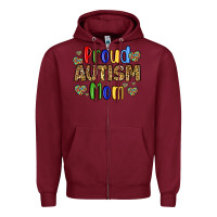 Burgundy proud autism mom design Zipper Hoodie - LillyAllenDesigns