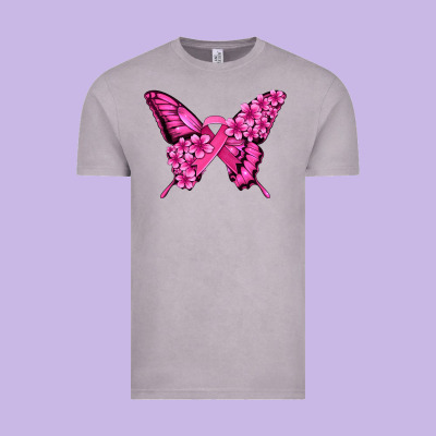Pink Ribbon Breast Cancer Butterfly Vintage Tee Designed By Jasminsmagicworld