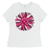 White breast awareness cancer pink sunflower Ladies Tee - RanaPortraitStore