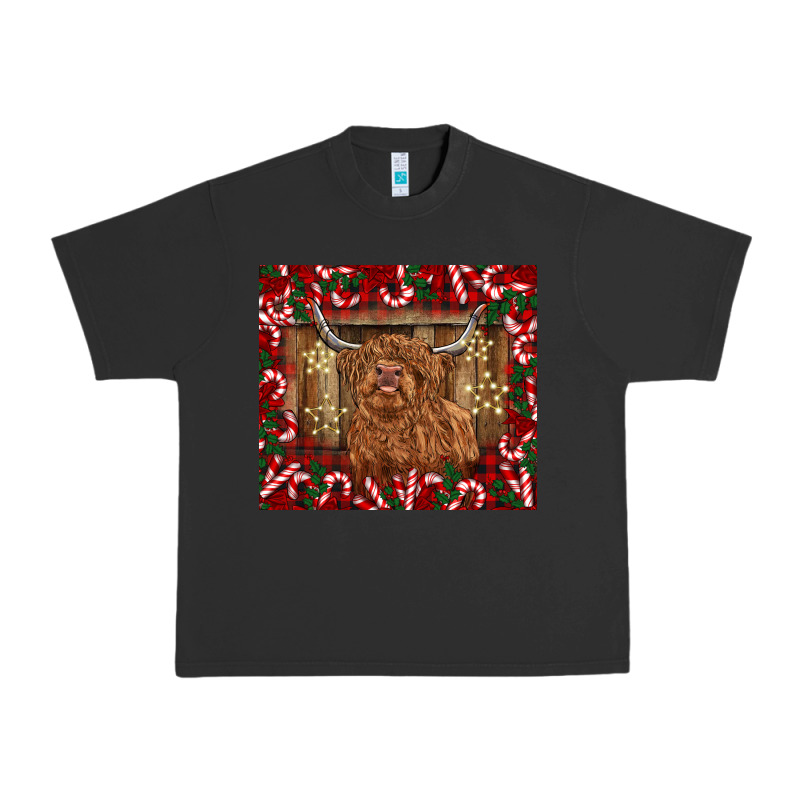 Christmas Highland Cow With Candy Canes Urban Heavy Tee by BarkalooDesign | Teevron