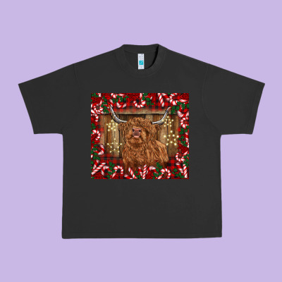 Christmas Highland Cow With Candy Canes Urban Heavy Tee Designed By Barkaloodesign