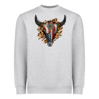 Heather Grey American Bull Skull Heavyweight Sweatshirt - Jasminsmagicworld