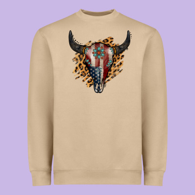 American Bull Skull Heavyweight Sweatshirt Designed By Jasminsmagicworld