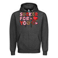 Charcoal Heather lovethemed typography with heart lollipop Zipper Hoodie - LillyAllenDesigns