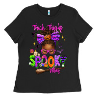 Black Thick Thighs Spooky Vibes Ladies Tee - texasbilliewilder