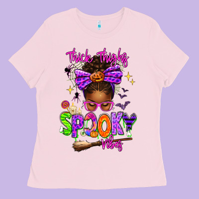Thick Thighs Spooky Vibes Ladies Tee Designed By Texasbilliewilder
