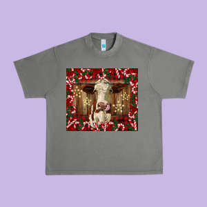 Christmas Heifer With Candy Canes Urban Heavy Tee Designed By Barkaloodesign