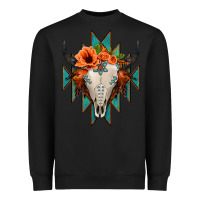 Black Aztec Turquoise Bull Skull Heavyweight Sweatshirt - Jasminsmagicworld