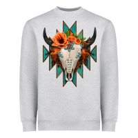 Heather Grey Aztec Turquoise Bull Skull Heavyweight Sweatshirt - Jasminsmagicworld