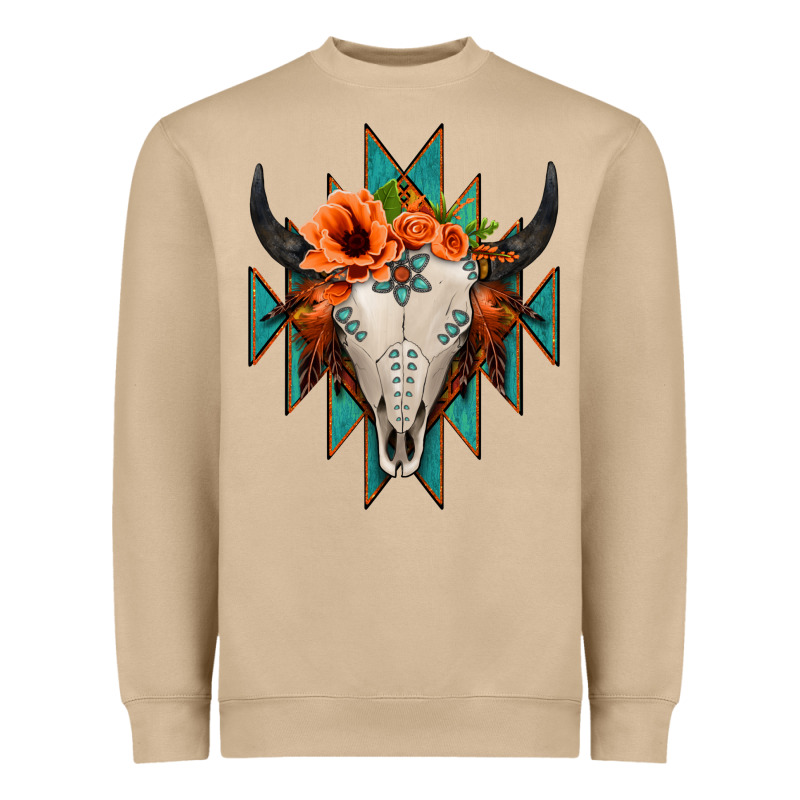 Aztec Turquoise Bull Skull Heavyweight Sweatshirt by Jasminsmagicworld | Teevron