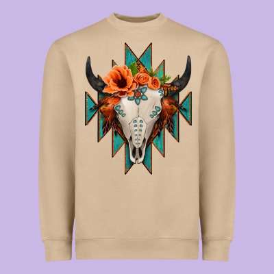 Aztec Turquoise Bull Skull Heavyweight Sweatshirt Designed By Jasminsmagicworld