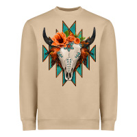 Mushroom Aztec Turquoise Bull Skull Heavyweight Sweatshirt - Jasminsmagicworld