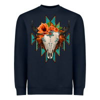 Navy Aztec Turquoise Bull Skull Heavyweight Sweatshirt - Jasminsmagicworld