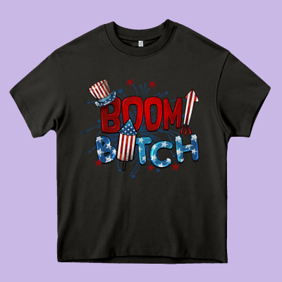 Boom Bitch 4th Of July Heavy Core Tee Designed By Barkaloodesign