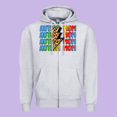 Autism Mom Lightning Bolt Zipper Hoodie Designed By Lillyallendesigns