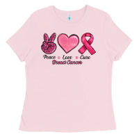 Bubblegum Pink breast cancer peace love cure Ladies Tee - RanaPortraitStore
