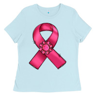 Baby Blue breast cancer awareness ribbon Ladies Tee - RanaPortraitStore