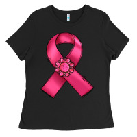 Black breast cancer awareness ribbon Ladies Tee - RanaPortraitStore