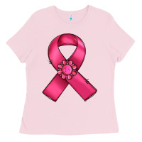 Bubblegum Pink breast cancer awareness ribbon Ladies Tee - RanaPortraitStore