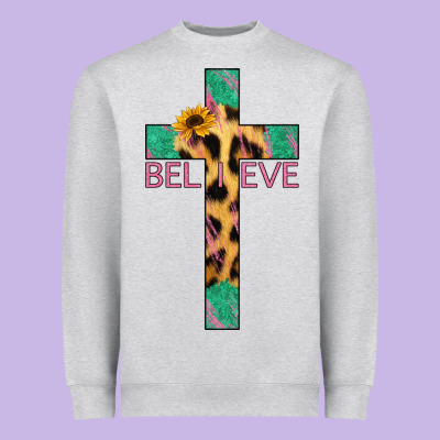Believe Cross Heavyweight Sweatshirt Designed By Jasminsmagicworld