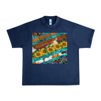 Navy western aztec sunflowers turquoise cowhide Urban Heavy Tee - BarkalooDesign