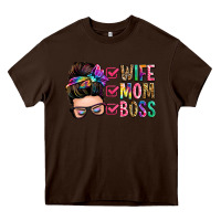 Chocolate Brown wife mom boss messy bun Heavy Core Tee - Zillion Design Studio