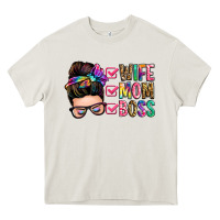 Cream wife mom boss messy bun Heavy Core Tee - Zillion Design Studio