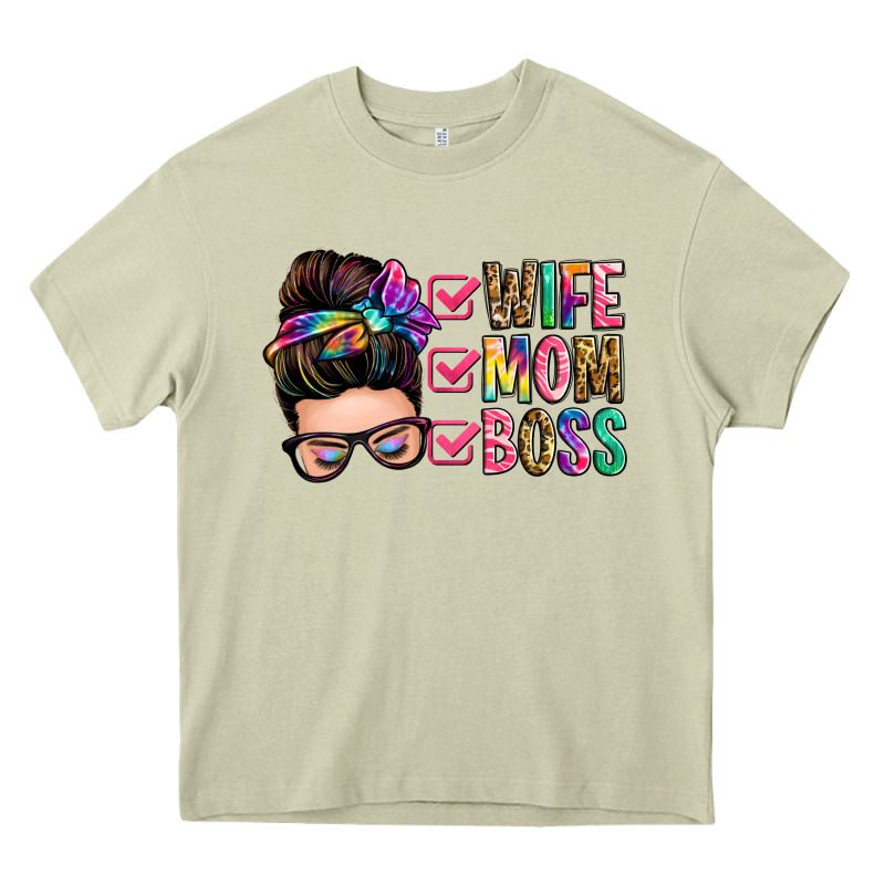 Wife Mom Boss Messy Bun Heavy Core Tee by Zillion Design Studio | Teevron