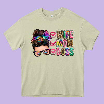 Wife Mom Boss Messy Bun Heavy Core Tee Designed By Zillion Design Studio