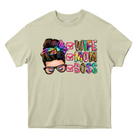 Mossy wife mom boss messy bun Heavy Core Tee - Zillion Design Studio