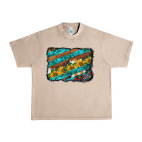 French Oak western aztec sunflowers turquoise cowhide background Urban Heavy Tee - BarkalooDesign