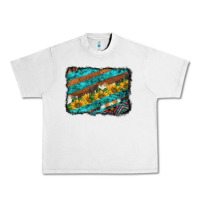 Lunar Rock western aztec sunflowers turquoise cowhide background Urban Heavy Tee - BarkalooDesign