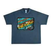 Midnight Navy western aztec sunflowers turquoise cowhide background Urban Heavy Tee - BarkalooDesign