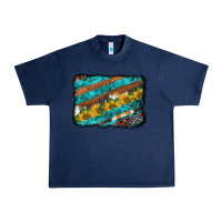 Navy western aztec sunflowers turquoise cowhide background Urban Heavy Tee - BarkalooDesign