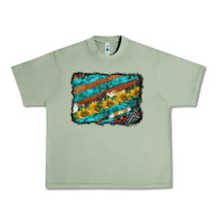 Oil Green western aztec sunflowers turquoise cowhide background Urban Heavy Tee - BarkalooDesign