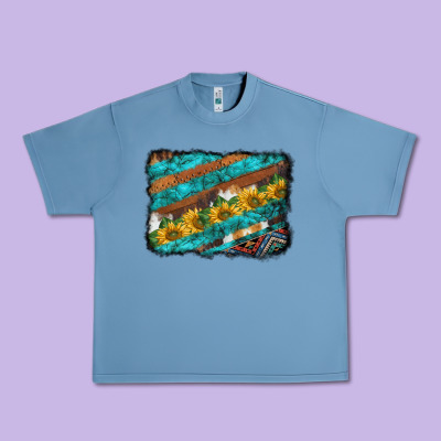 Western Aztec Sunflowers Turquoise Cowhide Background Urban Heavy Tee Designed By Barkaloodesign