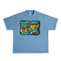 Pebble Blue western aztec sunflowers turquoise cowhide background Urban Heavy Tee - BarkalooDesign