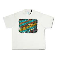 Pistachio western aztec sunflowers turquoise cowhide background Urban Heavy Tee - BarkalooDesign