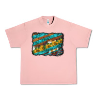 Salmon western aztec sunflowers turquoise cowhide background Urban Heavy Tee - BarkalooDesign