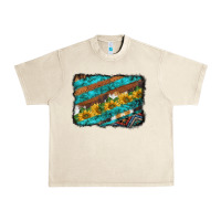 Sandshell western aztec sunflowers turquoise cowhide background Urban Heavy Tee - BarkalooDesign