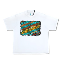 White western aztec sunflowers turquoise cowhide background Urban Heavy Tee - BarkalooDesign
