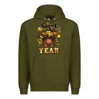 Army Green happy new year afro messy bun Premium Hoodie - texasbilliewilder