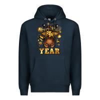 Navy happy new year afro messy bun Premium Hoodie - texasbilliewilder