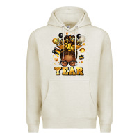 Oatmeal Heather happy new year afro messy bun Premium Hoodie - texasbilliewilder
