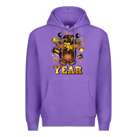 Purple happy new year afro messy bun Premium Hoodie - texasbilliewilder