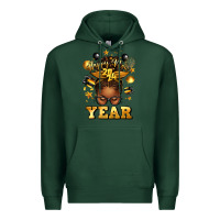 Sports Green happy new year afro messy bun Premium Hoodie - texasbilliewilder
