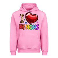 Fuchsia Pink i love my moms Urban Hoodie - OliviaCreatesArt