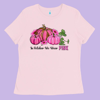 In October We Wear Pink Pumpkin And Sunflowers Ladies Tee Designed By Ranaportraitstore